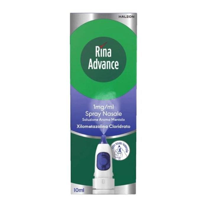 Rina Advance Spray Nasale 1mg/ml Xilometazolina Cloridrato Decongestionante Nasale, 10ml
