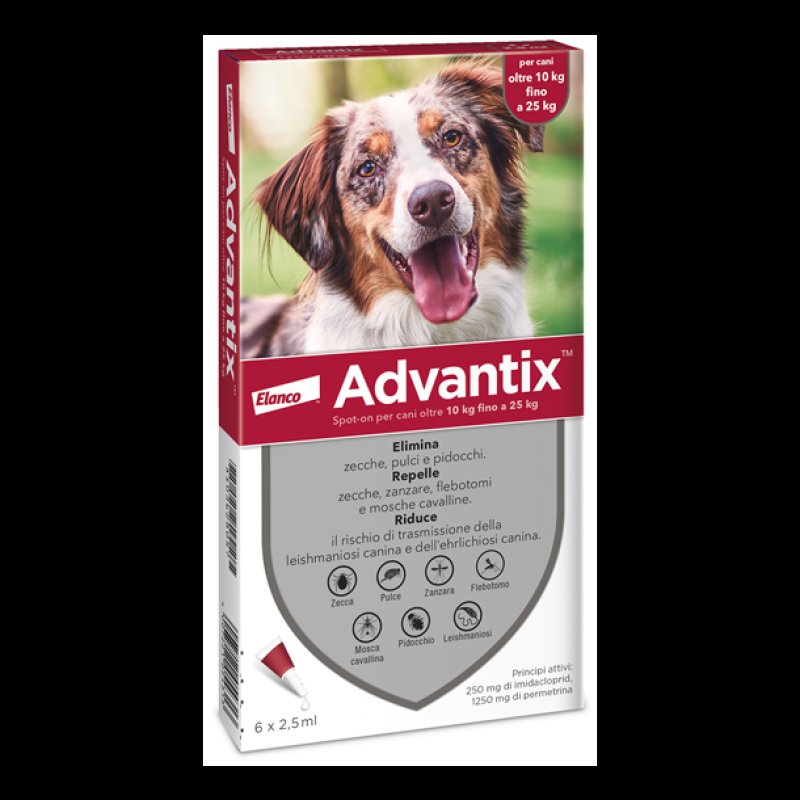 Advantix Spot On Antiparassitario per Cani 10-25 Kg - Confezione 6 Pipette