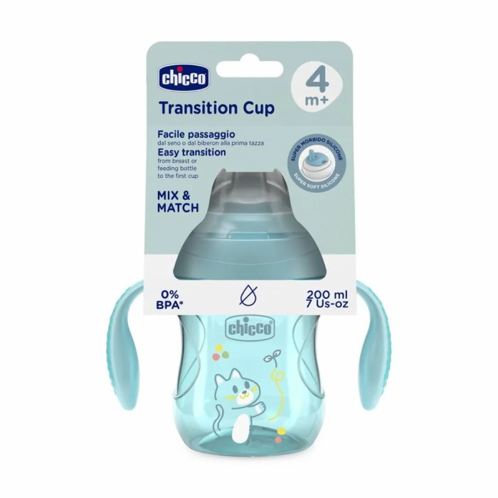 Chicco Tansition Cup Tazza 4m+ colore Azzurro, 200ml