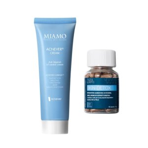 Miamo Protocollo Pelle Acneica Kit con Acnever Cream Crema Viso + Skin Detox Integratore