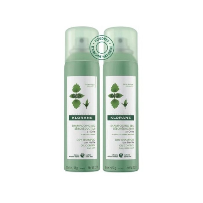Klorane Shampoo Secco All’Ortica Per Capelli Grassi 2 Spray da 150 ml (confezione duo doppia)