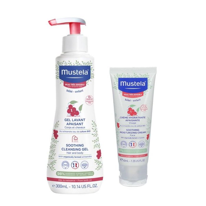 Mustela Cura delle Mamme e dei Bambini Cofanetto Detergente Lenitivo e Crema Viso Idratante