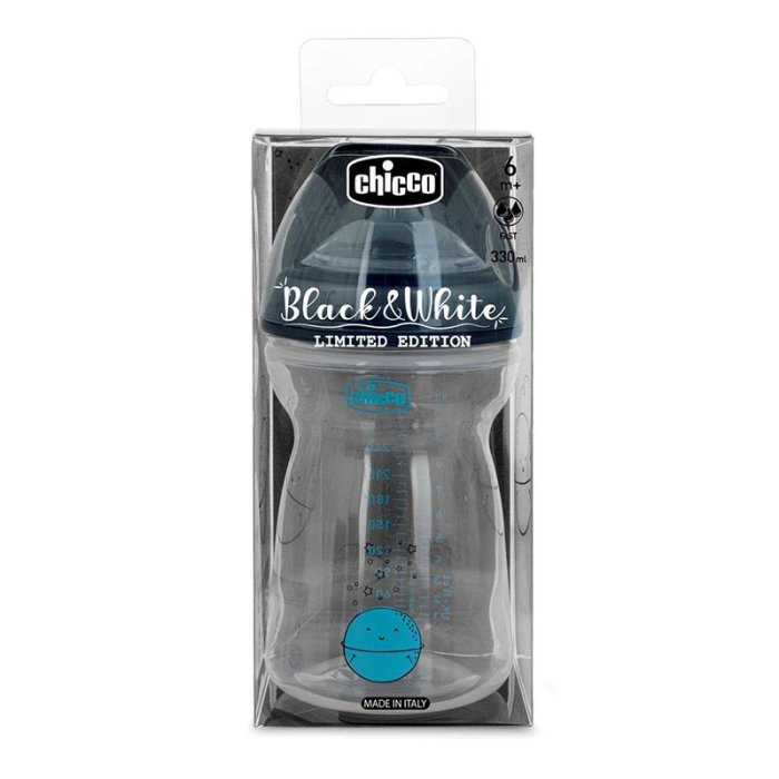 Chicco Artsana Biberon Natural Feeling 6m+ Flusso Rapido Black & White Limited Edition 330 ml