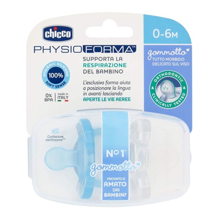 Chicco Artsana PhysioForma® Succhietto 2 Gommottini in Silicone 0-2 mesi Azzurro
