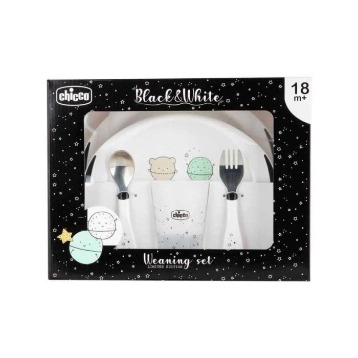 Chicco Artsana Set Pappa Black White Planets 18m+ Limited Edition