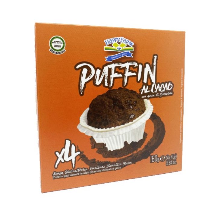 Happy Farm Alimenti senza Glutine Merendine Puffin Cacao con Gocce di Cioccolato 160 g