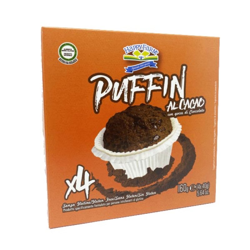 Happy Farm Alimenti senza Glutine Merendine Puffin Cacao con Gocce di Cioccolato 160 g