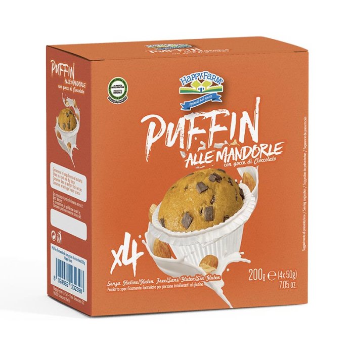 Happy Farm Alimenti senza Glutine Merendine Puffin Mandorle e Cioccolato 160 g