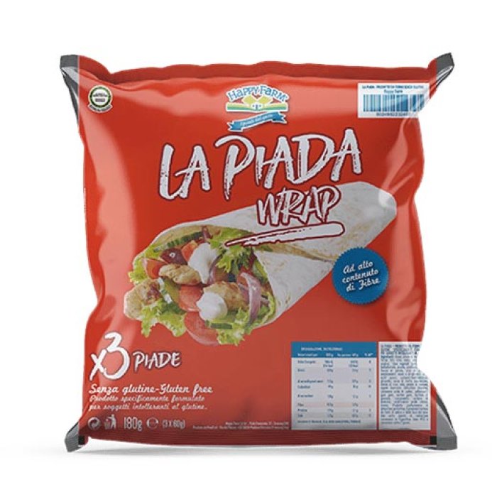 Happy Farm Alimenti senza Glutine Sostituti del Pane La Piada Wrap di Sfoglia 3 Piade da 60 g
