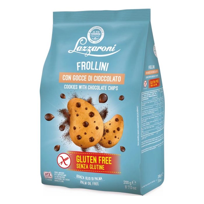 Lazzaroni Biscotti e Dolcezza Frollini Fragranti con Gocce di Cioccolato Senza Glutine 200 g