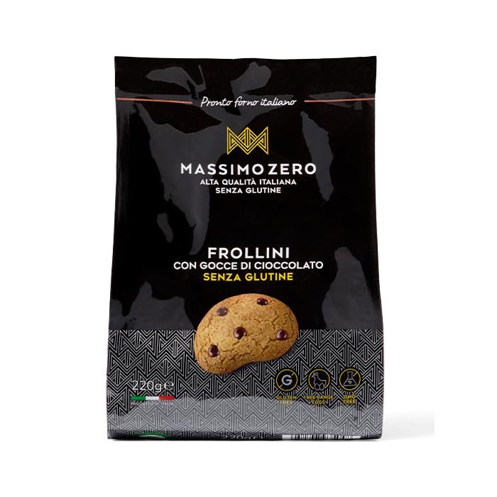 Massimo Zero Alimenti senza Glutine Prodotti da Forno Frollini con Gocce di Cioccolato 220g