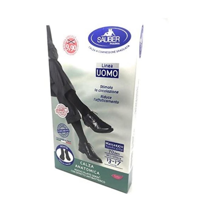 Sauber Pharma Calze e Collant Linea Uomo Calza Anatomica a Compressione Graduata 70 Den Filato Q-Skin 1 Paio Blu G Offerta