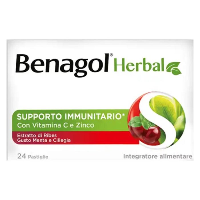 Benagol Salute e Benessere della Gola Herbal 24 Pastiglie solubili Menta Ciliegia