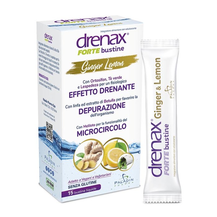Paladin Pharma Sostegno per la Salute Drenax Forte Ginger Lemon Integratore Alimentare 15 Stick Pack