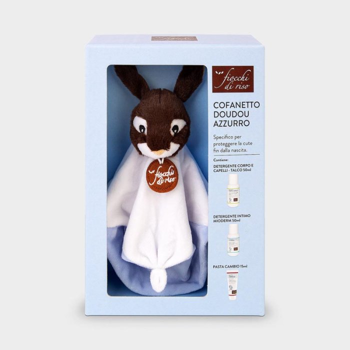Cofanetto Cute Delicata con Detergente Corpo e Capelli Detergente Intimo Pasta Cambio Peluche Doudou Azzurro