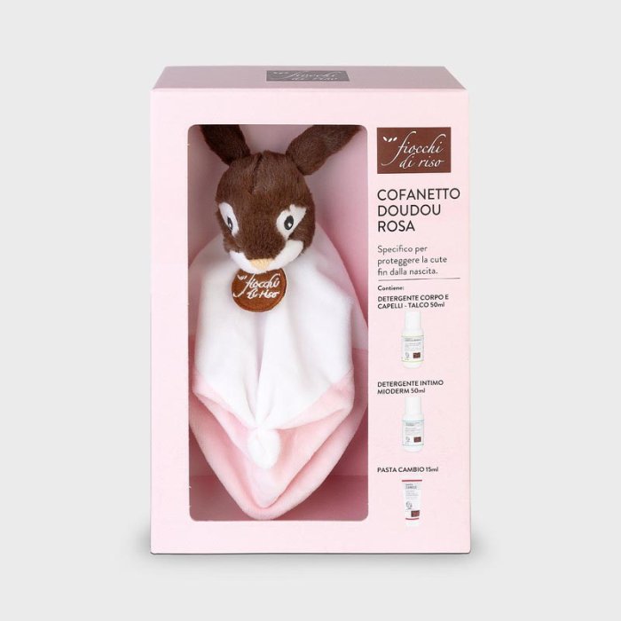 Cofanetto Doudou Rosa per Cute Delicata con Detergente Corpo e Capelli Detergente Intimo Pasta Cambio Peluche Doudou Rosa