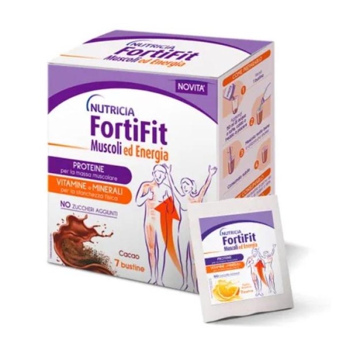 Danone Nutricia Integrazione Alimentare Fortifit Muscoli e Energia 7 Bustine Gusto Cacao