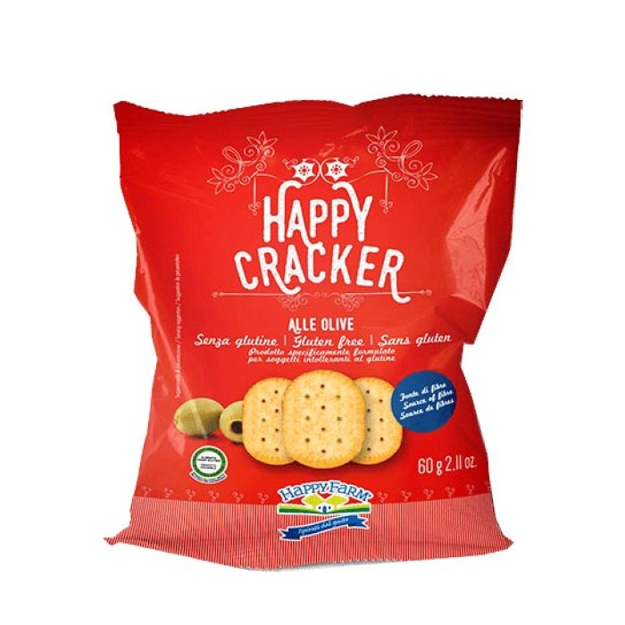 Happy Farm Alimenti senza Glutine Sostituti del Pane Crackers alle Olive Fragranti e Gustosi 60 g