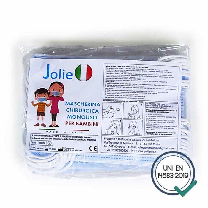 Jolie di Yu Meiluan Jolie88 Prodotti per la Salute ed il Benessere Mascherina Chirurgica per Bambini 10 pezzi