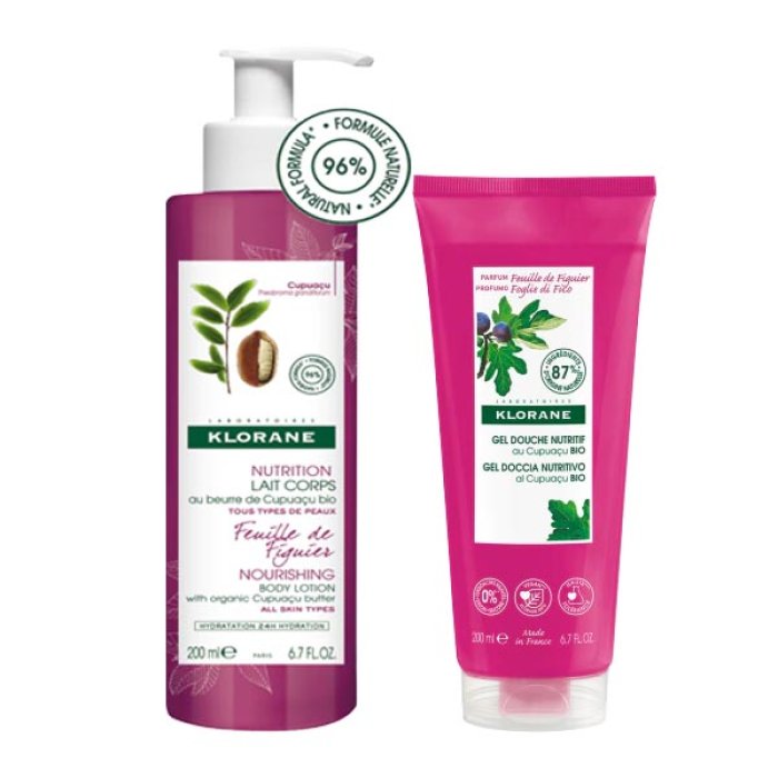 Klorane Trattamenti Rigeneranti per Capelli e Corpo Cofanetto Natural Fico 1 Latte Corpo 200 ml + 1 Gel Doccia 200 ml