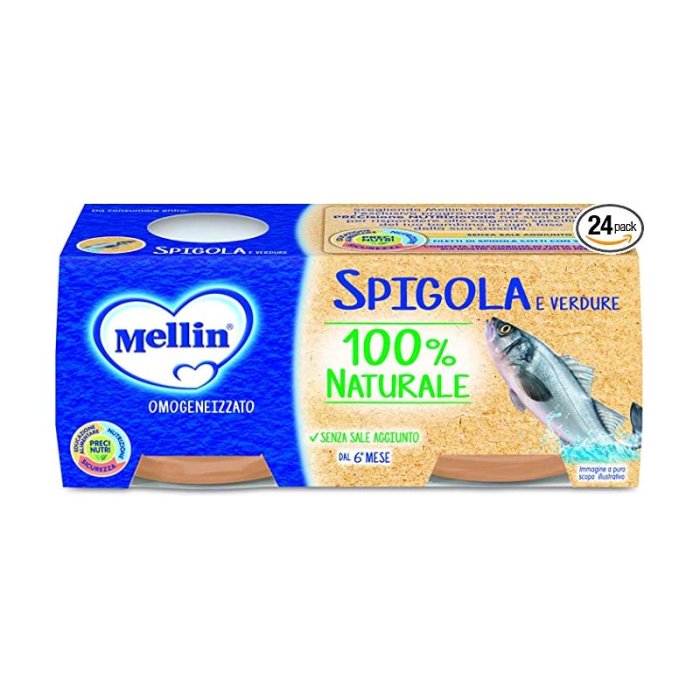 Mellin Svezzamento e Alimentazione Bambini Omogeneizzato Spigola 4 x 80 g