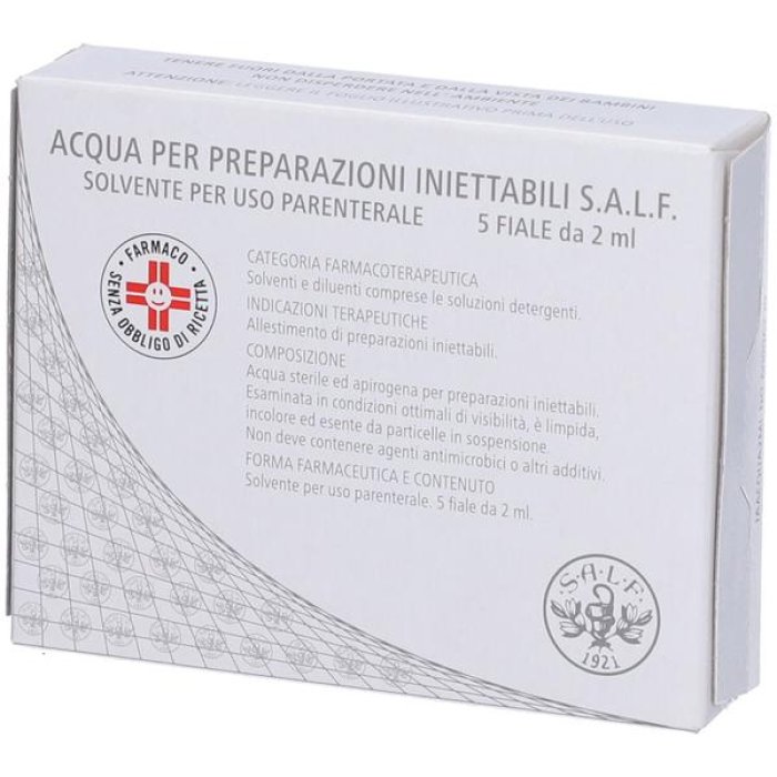 Acqua per preparazioni iniettabili SALF 5 fiale da 2 ml - acqua sterile per uso parenterale