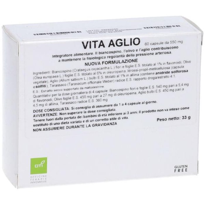 Vita Aglio Oti 60 Capsule – Integratore Alimentare di Aglio per Colesterolo e Pressione Sanguigna Normali