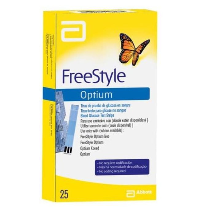 Freestyle Optium Strisce Reattive per Misurazione Glicemia nel Sangue Senza Calibrazione Confezione 25 Pezzi