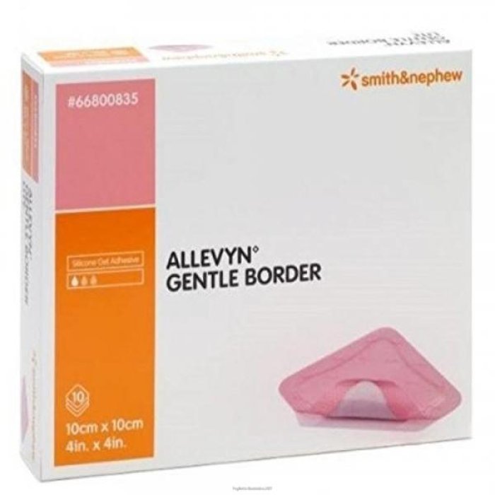 Allevyn Gentle Border 10 cm x 10 cm Confezione da 10 Medicazioni in Schiuma di Silicone Adesiva per Ferite e Piaghe da Decubito