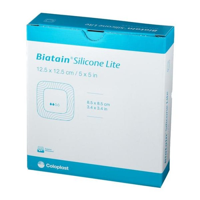 Biatain Sil Lite adesiva 12,5 x 12,5 cm medicazione in schiuma con silicone morbido