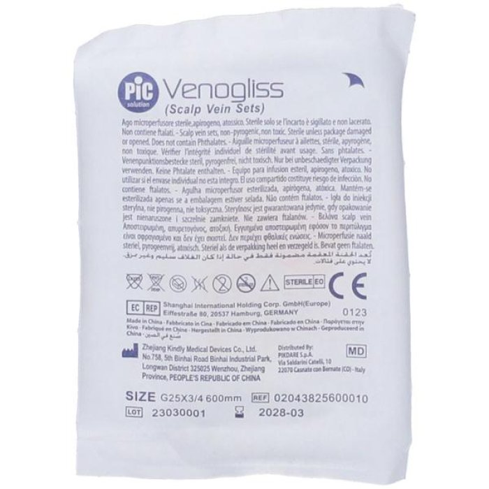 Pikdare Ago Microperfusore Sterile Pic Venogliss Gauge 25x3/4 60 Cm