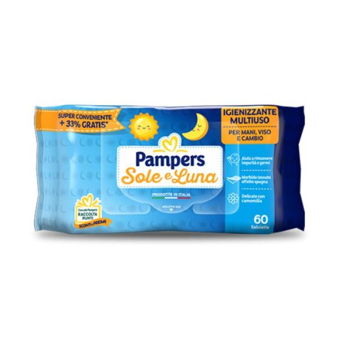 Pampers Wipes Sole e Luna Salviettine Umidificate per Neonati e Bambini 45+15 Pezzi Delicate sulla Pelle