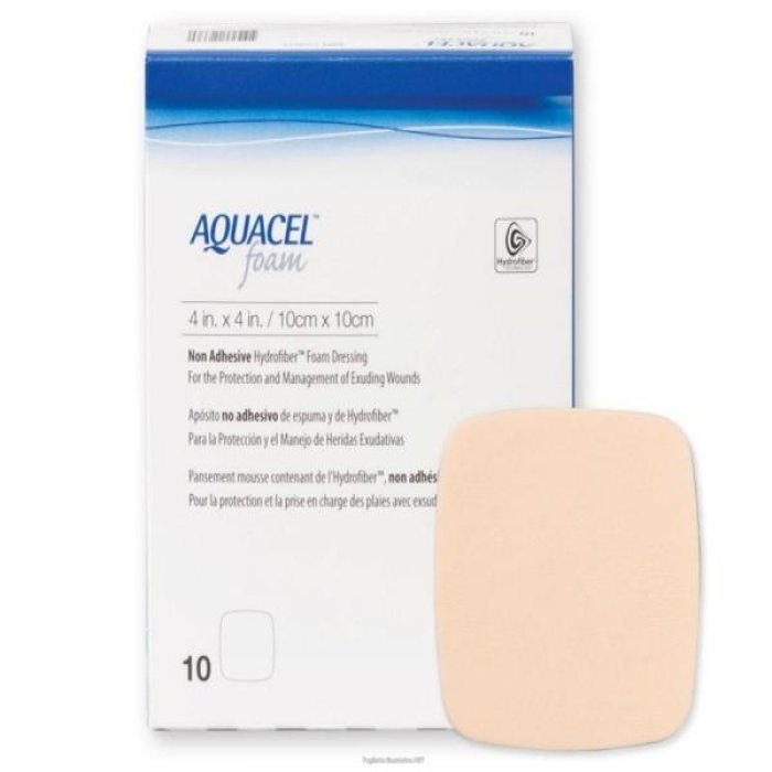 Aquacel Foam con Argento Medicazione Adesiva 10x10 cm per Lesioni Cutanee – Confezione da 10 Pezzi