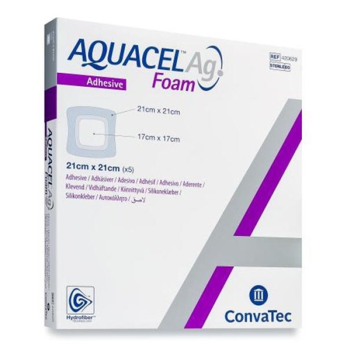 Aquacel Foam con Argento Medicazione in Schiuma Adesiva 21 x 21 cm Confezione da 5 Pezzi