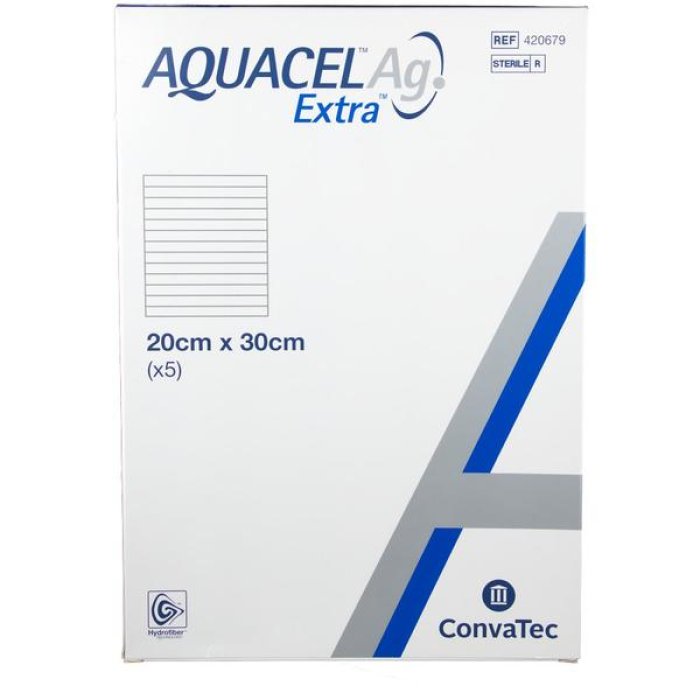 Aquacel Extra con Argento Medicazione Avanzata Antimicrobica 20 x 30 cm Confezione da 5 Pezzi