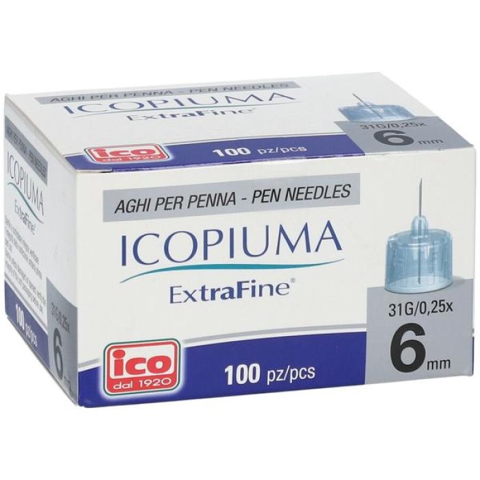 Icopiuma Extra Fine Aghi Per Penna Da Insulina 31 G 0,25 x 6 mm 100 Pezzi