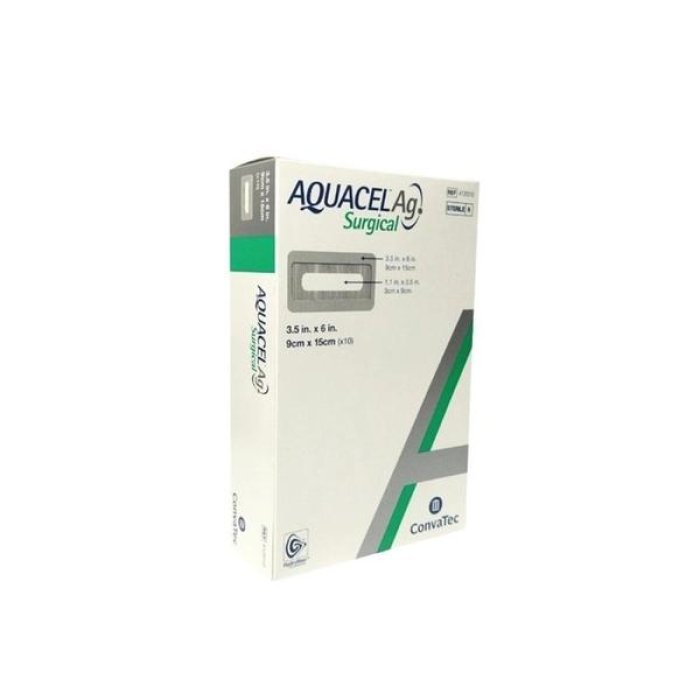 Aquacel Ag Surgical Medicazione Chirurgica Sterile 9x15 cm con Argento Antimicrobico Confezione 10 Pezzi