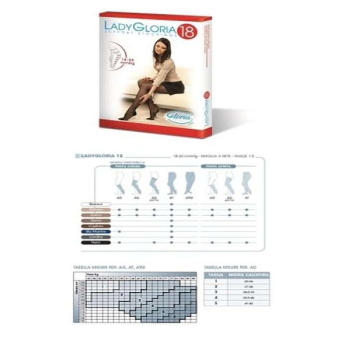 Ladygloria Calze Autoreggenti Donna 18 mmHg Punta Aperta Taglia 1 Reggicalze Elastiche a Compressione Graduata