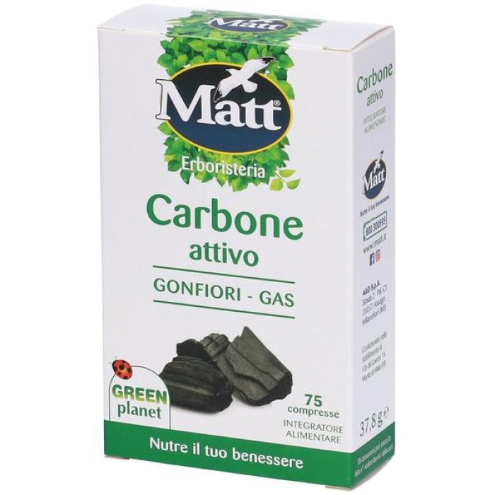 Matt Carbone Attivo Integratore Naturale in Compresse 75 Pezzi contro Gonfiore Addominale e Gas Intestinali