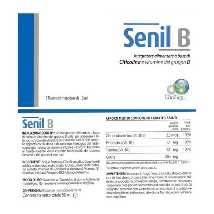 Senil B Integratore in Fiale Orali 5 Fiale da 10 ml Chrigen