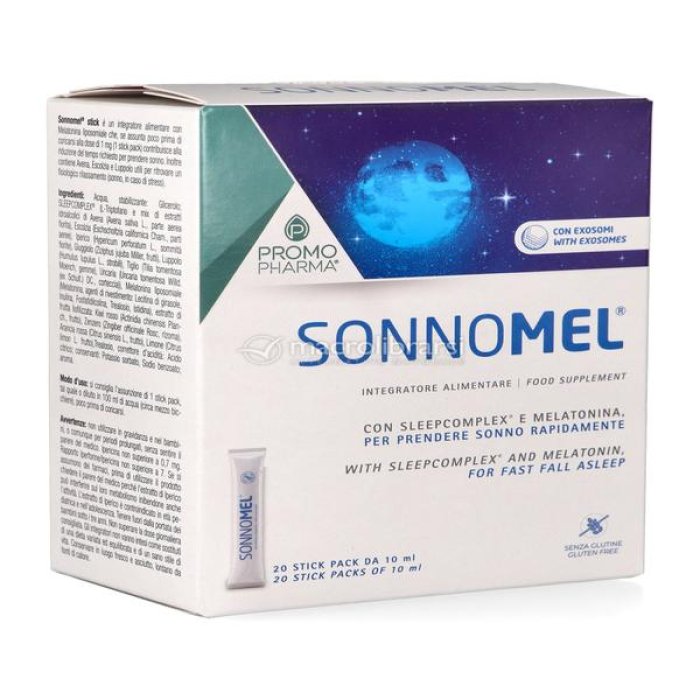 Sonnomel 20 Stick Integratore Alimentare con Melatonina per Favorire il Sonno Naturale Formato Stick Orosolubile
