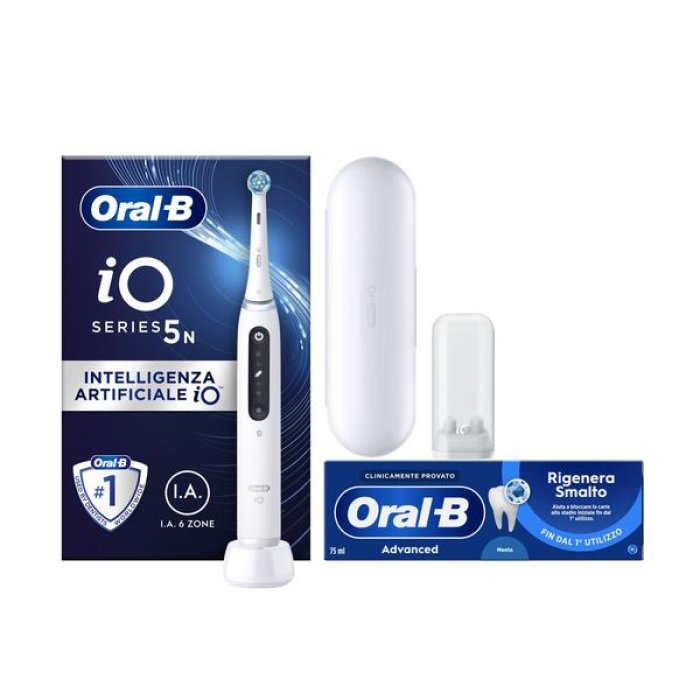 Oral-B iO - 5S Spazzolino Elettrico Ricaricabile Bianco con Custodia da Viaggio