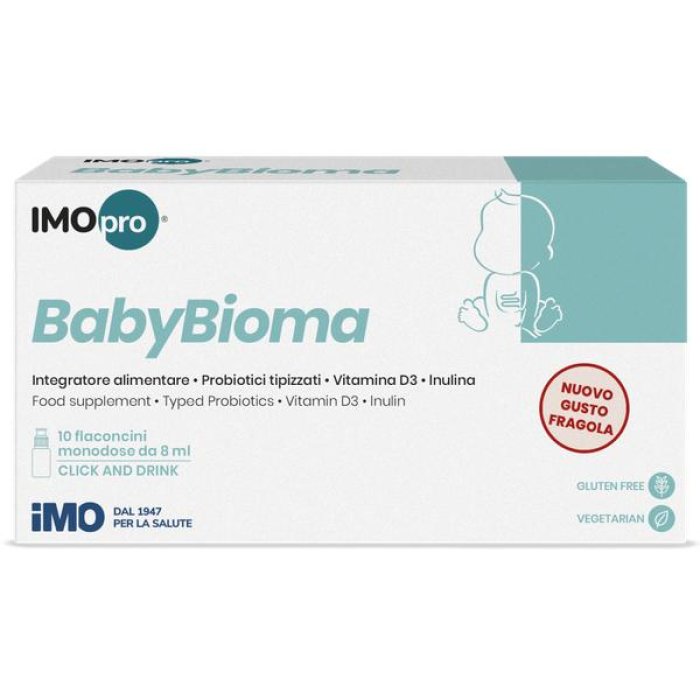 Imopro Babybioma Fragola Integratore Pediatrico Fermenti Lattici 10 Flaconi da 8 ml