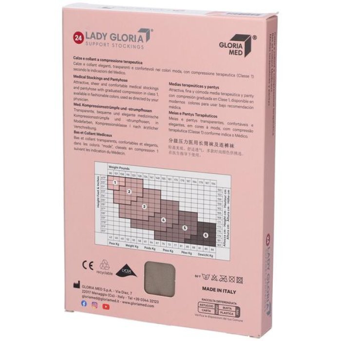 Ladygloria 24 Collant a Compressione Graduata Forte Colore Daino Taglia 3 per Gambe Affaticate e Prevenzione Vene Varicose