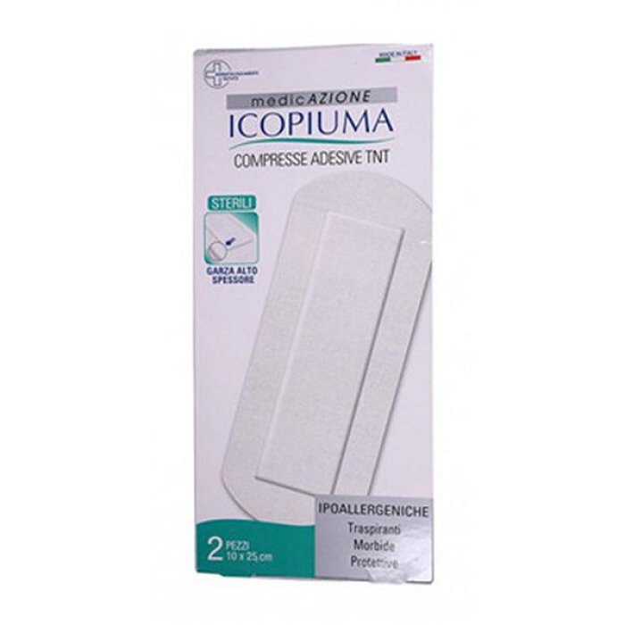 Benda Compressa Adesiva Icopiuma In Tessuto Non Tessuto 10 X 25 Cm 2 Pezzi