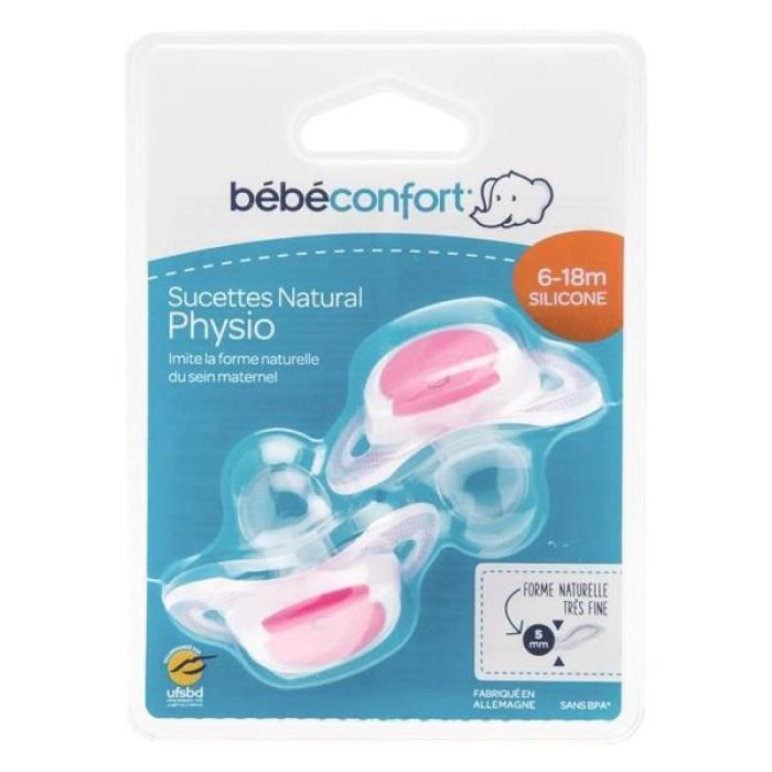 Bebe Confort Succhietto Natural Physio Silicone 6/18 Mesi Fucsia 2 Pezzi