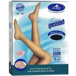 Sauber Calze Autoreggenti 140 Denari Nero Taglia 5 Maglia Liscia a Compressione Graduata per Benessere e Sostegno delle Gambe