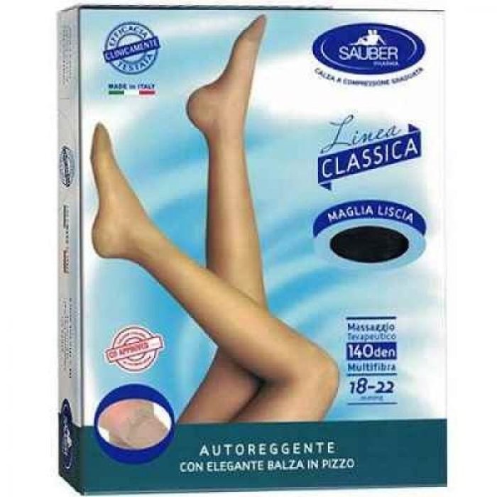 Sauber Calze Autoreggenti 140 Denari Nero Taglia 5 Maglia Liscia a Compressione Graduata per Benessere e Sostegno delle Gambe