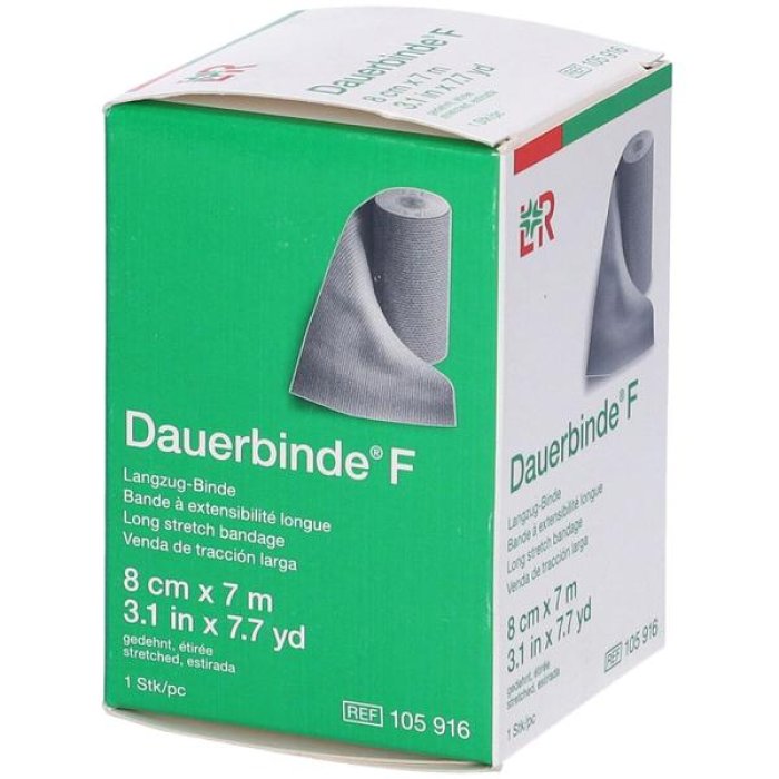 Dauerbinde F Benda Elastica a Lunga Estensibilità 8 centimetri x 7 metri per Compressione e Fissaggio