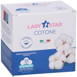 Ladystar 100% cotone bio gg con ali 12 pz - assorbenti in cotone biologico con ali